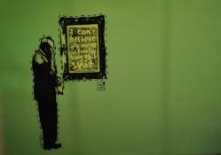 After Banksy, a large print on canvas titled 'I Can't Believe You Morons Actually Buy This Shit'
