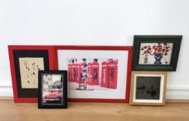 A collection of five artworks to include a signed and limited edition printed map on black paper,