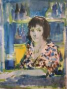 Charles Mozley (1914-1991), a signed and dated watercolour titled 'Derriere le Bar' 1974. Framed and