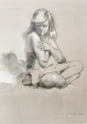 Nicholas St John Rosse (b.1945), a 1970's signed pencil and chalk drawing titled 'Nude Seated
