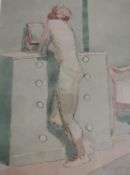 Malcolm Drummond (1880-1945), A pen and watercolour study titled 'Nude in a Bedroom'. Framed and
