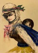 A framed oil on canvas, mother and child, signed V Zirakian, dated Tehran 1963. H.73 W.54cm