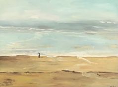 Oil on board, figures on the shore, signed, framed. H.41 W.51cm