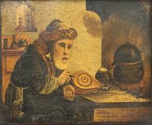 Oil on board, 19th century interior scene, framed. H.29 W.32cm