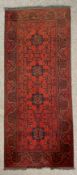 A Shirvan hall runner, burgundy ground and stylised foliate multiple borders. L.201 W.82cm