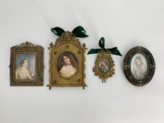Two 19th century portrait miniature paintings in gilt metal frames (each with a ribbon attached),