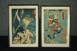 Two 19th century Japanese woodblock prints, Samurai warriors, framed and glazed. H.45 W.32cm. (