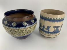 Two late 19th century Doulton Lambeth jardiniere planters. H.20cm (largest)