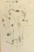 Primo Pantoli, (1932-2019), pen and ink figural study, indistinctly signed, framed and glazed. H.