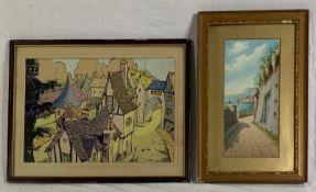 Two framed and glazed watercolours, Continental street scenes, each signed indistinctly. H.53cm x