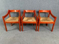 A set of three 1960s Carimate chairs by Vico Magistretti. H.74cm (each)