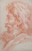 A sanguine chalk on paper old master style depiction of Neptune, framed and glazed. H.56 W.40cm