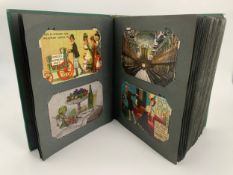 An early 20th century postcard album, around 100 full pages, circa 400 cards. H.26 W.21 D.8cm