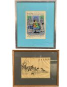 An Indo Persian court scene painting and a Chinese watercolour on silk of waterfowl, signed, both