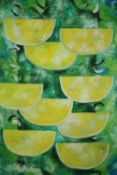 A large acrylic on canvas, abstract composition, signed Duska. H.158 W.109cm.