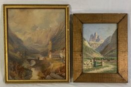 Two framed and glazed watercolours, C.1900. mountainscapes. H.46 W.39cm and H.44cm x W.32cm.