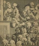 After William Hogarth, a 19th century pen drawing, A Rake's Progress, with inscribed slip to the