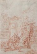 In the manner of Andrea Sacchi, sanguine chalk figural study, framed and glazed. H.41 W.33cm