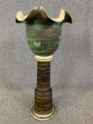 A studio pottery jardiniere on stand signed Tina Fraser to the base. H.88 Dia.33cm