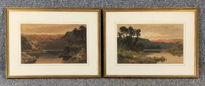 Arthur Suker (1857-1902), a pair of lakescape watercolours, signed, framed and glazed. H.38 W.