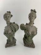A pair of Art Nouveau style spelter busts in the manner of Ferrand. H.29cm (largest)