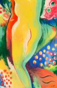 Acrylic on canvas, abstract nude study, indistinctly signed. H.150 W.100cm