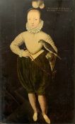 A framed and glazed print on canvas, James VI of Scotland. H.60 W.40cm
