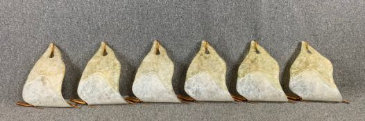 A set of six Sillux glass light wall sconces of leaf form on metal mounts. H.45cm (each)