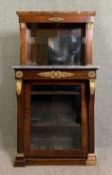 Pier cabinet, Regency rosewood with mirrored superstructure above glazed panel door flanked by