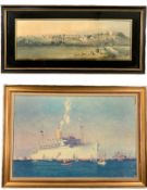 A large Norman Wilkinson print H.96 W.134cm along with a 19th century framed and glazed print.