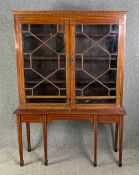 Display cabinet on stand, Edwardian mahogany with satinwood inlay. H.187 W.134 D.43cm