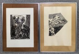Two limited edition woodblock prints, signed C Bentovim, gallery label to the reverse, framed and