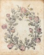 A 19th century watercolour study, garland of wild roses, framed and glazed. H.37 W.32cm