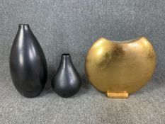 Three contemporary ceramic vases. H.40cm (largest)