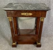 Console table, 19th century Empire style flame mahogany with marble top and ormolu mounts. H.87 W.70