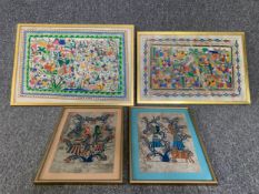Four Central or South American gouache works, animal and figure studies, one signed Eugenia