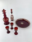 A collection of Bohemian glass items. H.23cm (largest)