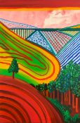 An acrylic on canvas, abstract landscape composition. H.120 W.80cm
