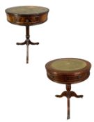 Two Georgian style mahogany drum top tables. H.66 Dia.46cm each