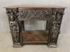 Console table, 19th century oak in the antique style with carved figural pilasters. H.78 W.91 D.57cm