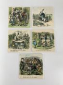 A collection of five Alice in Wonderland themed ceramic tiles, hand coloured prints. H.15.5cm (each)
