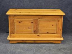 A Victorian style pine coffer. H.50 W.89 D.44cm.