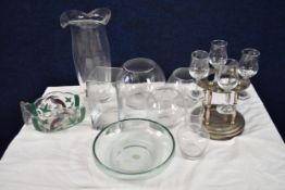 A miscellaneous collection of glassware including a silver plated glass stand.