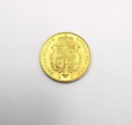 A Queen Victoria gold half-sovereign, dated 1838. Dia 2cm 3.98g.