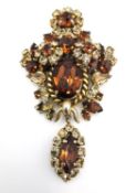 A 1960's vintage Christian Dior amber rhinestone statement drop brooch/pendant. Signed and dated