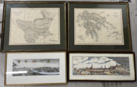 A selection of antique maps in frames. Largest being H.46 W.56cm