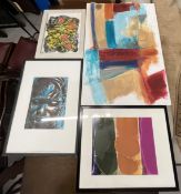 A framed impasto oil on canvas, another original work and two framed and glazed prints. Largest