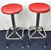 Two vintage chrome and faux leather counter stools. H.72cm