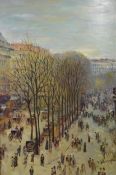 Jacques Deveau (b.1937), oil on canvas, Parisian boulevard with a multitude of figures, signed. H.