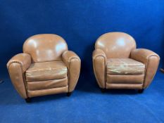 A pair of Art Deco style faux leather armchairs. H.82 W.90 D.90cm